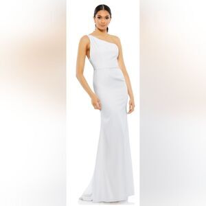 Mac Duggal ONE SHOULDER JERSEY MERMAID GOWN NWT Size 8 White (26266)